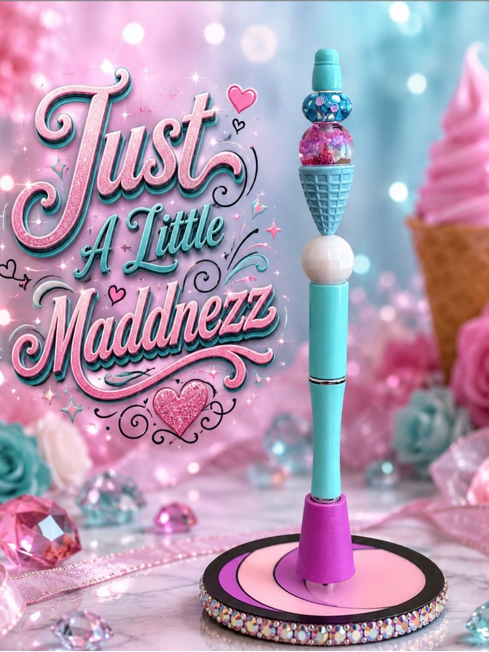Aqua Ice Cream Bead Pen - Decorative Novelty Pen